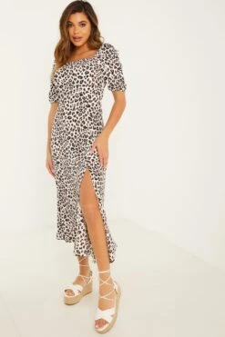 Cream Animal Print Midi Dress -Chic Summer Shop 00100029745 XM