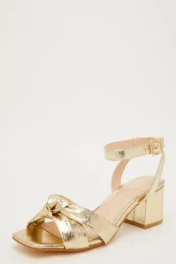Wide Fit Gold Knot Heeled Sandals -Chic Summer Shop 00100031859 XB