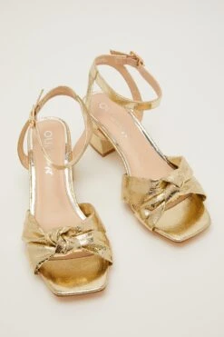 Wide Fit Gold Knot Heeled Sandals -Chic Summer Shop 00100031859 XS