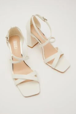 White Faux Leather Heeled Sandals -Chic Summer Shop 00100032838 XS