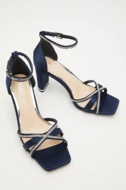 Navy Satin Cross Strap Heeled Sandals -Chic Summer Shop 00100032850 XS