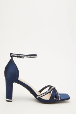 Navy Satin Cross Strap Heeled Sandals -Chic Summer Shop 00100032850 ZS