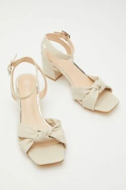 Nude Faux Leather Knot Heeled Sandals -Chic Summer Shop 00100032887 XS