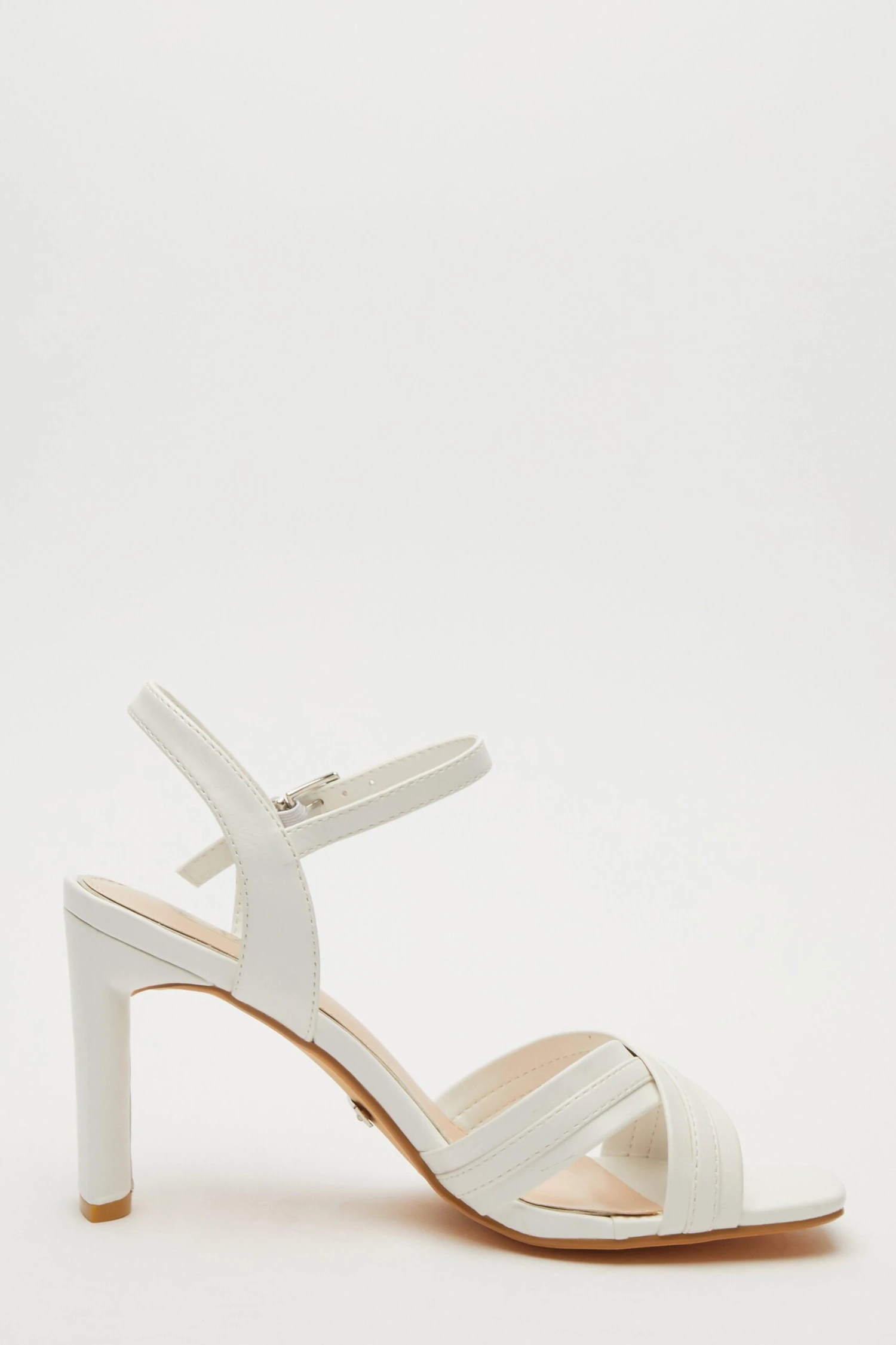 White Cross Strap Heeled Sandals 8 White Cross Strap Heeled Sandals - Image 6