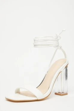 White Clear Ankle Tie Heeled Sandals -Chic Summer Shop 00100032940 XB
