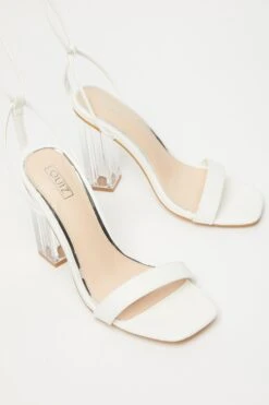White Clear Ankle Tie Heeled Sandals -Chic Summer Shop 00100032940 XS