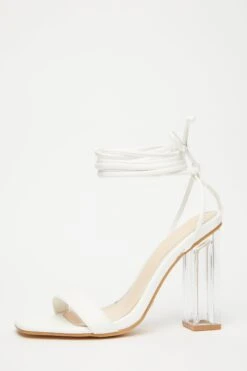 White Clear Ankle Tie Heeled Sandals