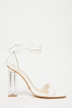 White Clear Ankle Tie Heeled Sandals -Chic Summer Shop 00100032940 ZS