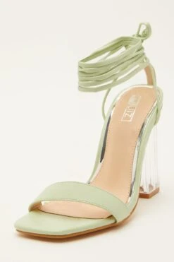 Green Clear Ankle Tie Heeled Sandals -Chic Summer Shop 00100032943 XB