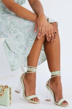Green Clear Ankle Tie Heeled Sandals -Chic Summer Shop 00100032943 XM