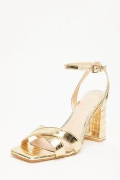 Gold Cross Strap Heeled Sandals 10 Gold Cross Strap Heeled Sandals -Chic Summer Shop 00100032944 XB