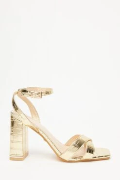 Gold Cross Strap Heeled Sandals 9 Gold Cross Strap Heeled Sandals -Chic Summer Shop 00100032944 XM