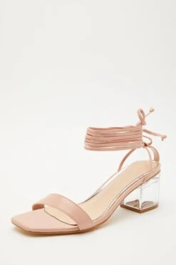 Pink Clear Ankle Tie Low Heeled Sandals 10 Pink Clear Ankle Tie Low Heeled Sandals -Chic Summer Shop 00100032954 XB