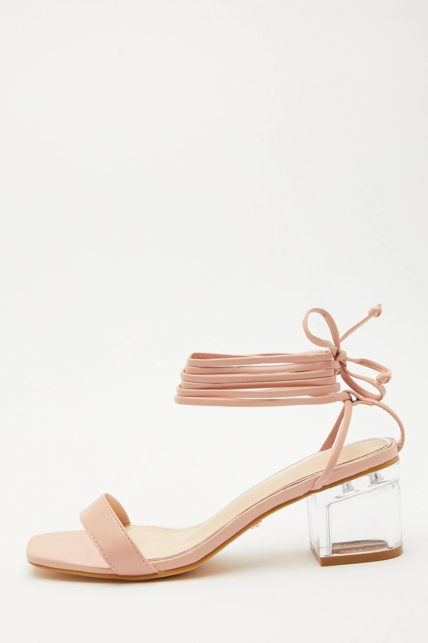 Pink Clear Ankle Tie Low Heeled Sandals 3 Pink Clear Ankle Tie Low Heeled Sandals