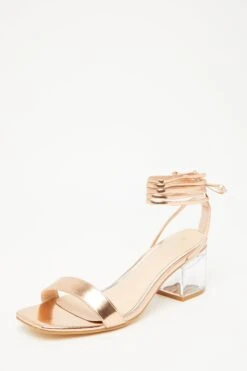 Rose Gold Clear Ankle Tie Low Heeled Sandals -Chic Summer Shop 00100032956 XB