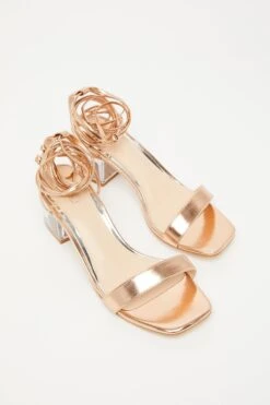 Rose Gold Clear Ankle Tie Low Heeled Sandals -Chic Summer Shop 00100032956 XS