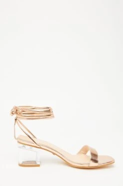 Rose Gold Clear Ankle Tie Low Heeled Sandals -Chic Summer Shop 00100032956 ZS