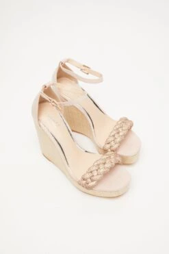 Blush Pink Embellished Pleat Wedges -Chic Summer Shop 00100033260 XS