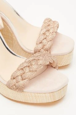 Blush Pink Embellished Pleat Wedges -Chic Summer Shop 00100033260 ZB