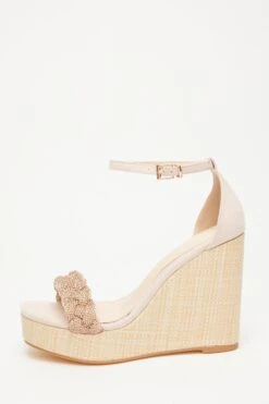 Blush Pink Embellished Pleat Wedges