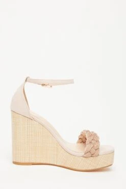 Blush Pink Embellished Pleat Wedges -Chic Summer Shop 00100033260 ZS