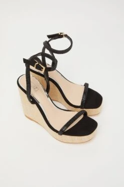 Black Embellished Strappy Wedges -Chic Summer Shop 00100033262 XS