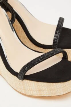 Black Embellished Strappy Wedges -Chic Summer Shop 00100033262 ZB