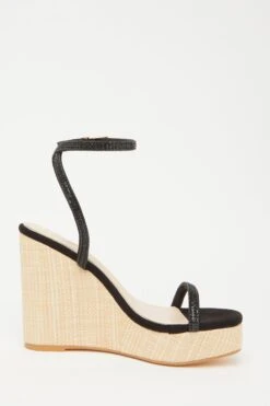 Black Embellished Strappy Wedges -Chic Summer Shop 00100033262 ZS