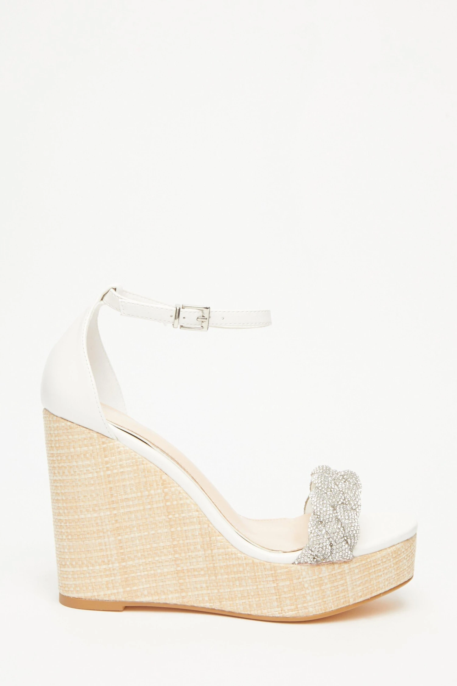 White Embellished Pleat Wedges 4 White Embellished Pleat Wedges - Image 2