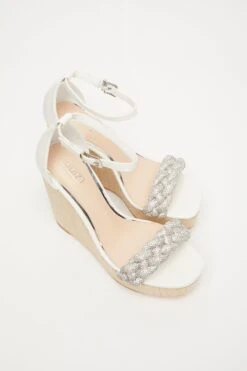 White Embellished Pleat Wedges 11 White Embellished Pleat Wedges -Chic Summer Shop 00100033267 XS