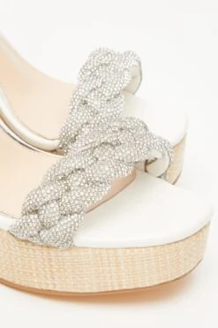 White Embellished Pleat Wedges 12 White Embellished Pleat Wedges -Chic Summer Shop 00100033267 ZB
