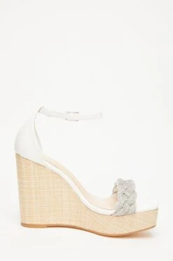 White Embellished Pleat Wedges 13 White Embellished Pleat Wedges -Chic Summer Shop 00100033267 ZS