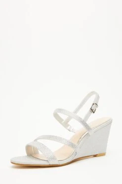 Silver Embellished Strappy Wedges 10 Silver Embellished Strappy Wedges -Chic Summer Shop 00100033290 XB