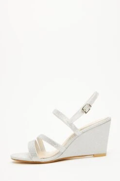 Silver Embellished Strappy Wedges