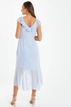 Blue Foil Polka Dot Wrap Midi Dress -Chic Summer Shop 00100033622 XB