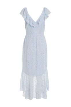 Blue Foil Polka Dot Wrap Midi Dress -Chic Summer Shop 00100033622 ZB
