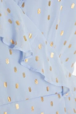 Blue Foil Polka Dot Wrap Midi Dress -Chic Summer Shop 00100033622 ZS