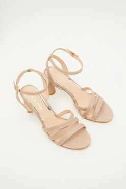 Wide Fit Champagne Shimmer Block Heeled Sandals -Chic Summer Shop 00100033927 XS
