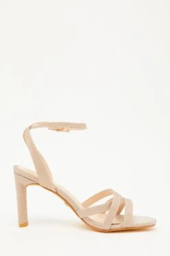 Wide Fit Champagne Shimmer Block Heeled Sandals -Chic Summer Shop 00100033927 ZS