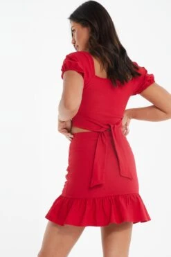 Red Ruched Mini Skirt 10 Red Ruched Mini Skirt -Chic Summer Shop 00100034082 XB