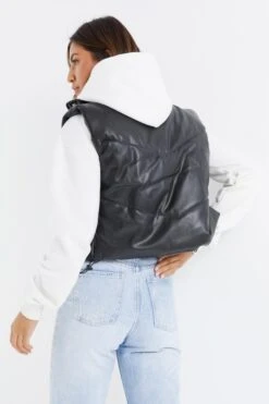 Black Short Faux Leather Gilet -Chic Summer Shop 00100034336 XB