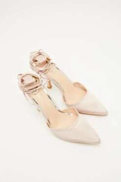 Champagne Satin Ankle Tie Court Heels -Chic Summer Shop 00100034489 XS