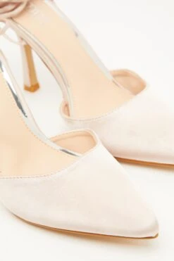 Champagne Satin Ankle Tie Court Heels -Chic Summer Shop 00100034489 ZB