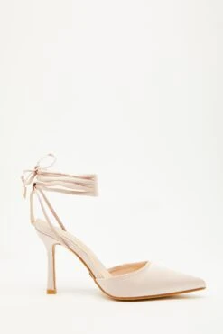 Champagne Satin Ankle Tie Court Heels -Chic Summer Shop 00100034489 ZS
