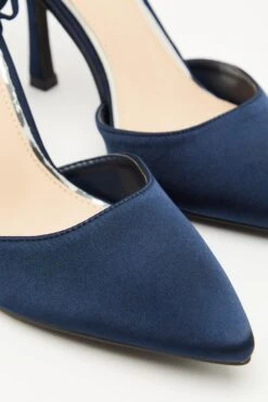 Navy Satin Ankle Tie Court Heels -Chic Summer Shop 00100034490 ZB