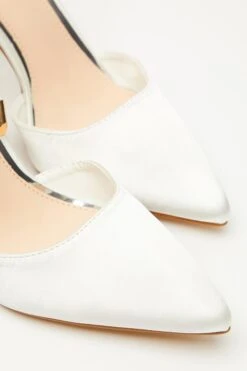 White Satin Ankle Tie Court Heels -Chic Summer Shop 00100034491 ZB