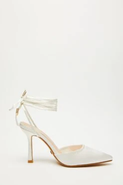 White Satin Ankle Tie Court Heels -Chic Summer Shop 00100034491 ZS