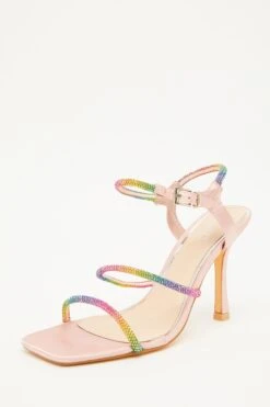 Multicoloured Diamante Strap Heeled Sandals -Chic Summer Shop 00100034495 XB