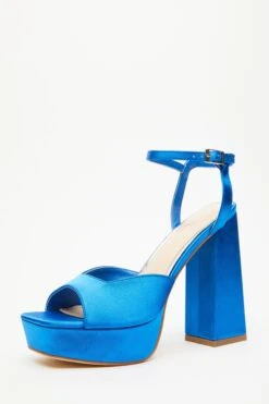 Blue Satin Platform Heeled Sandals -Chic Summer Shop 00100034499 XB