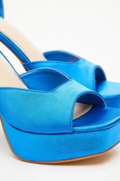 Blue Satin Platform Heeled Sandals -Chic Summer Shop 00100034499 ZB